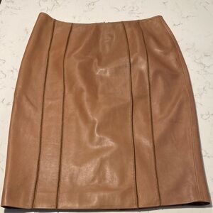 St. John Camel Brown lamp Leather Pencil Skirt